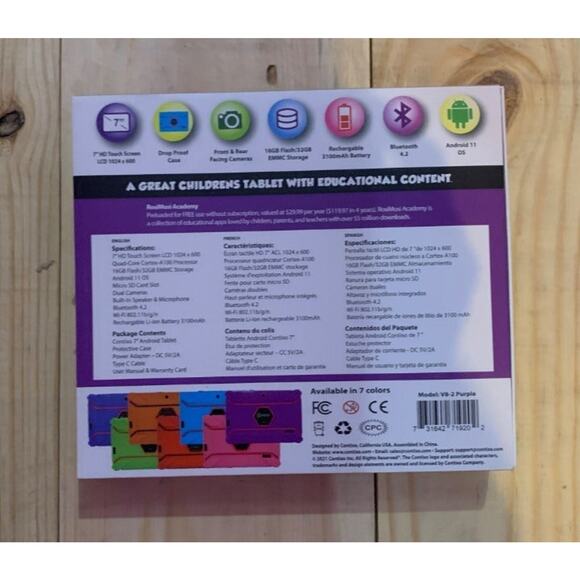 Contixo kids learning tablet 1gb ram 16gb memory, android V8-2 purple - Picture 2 of 6